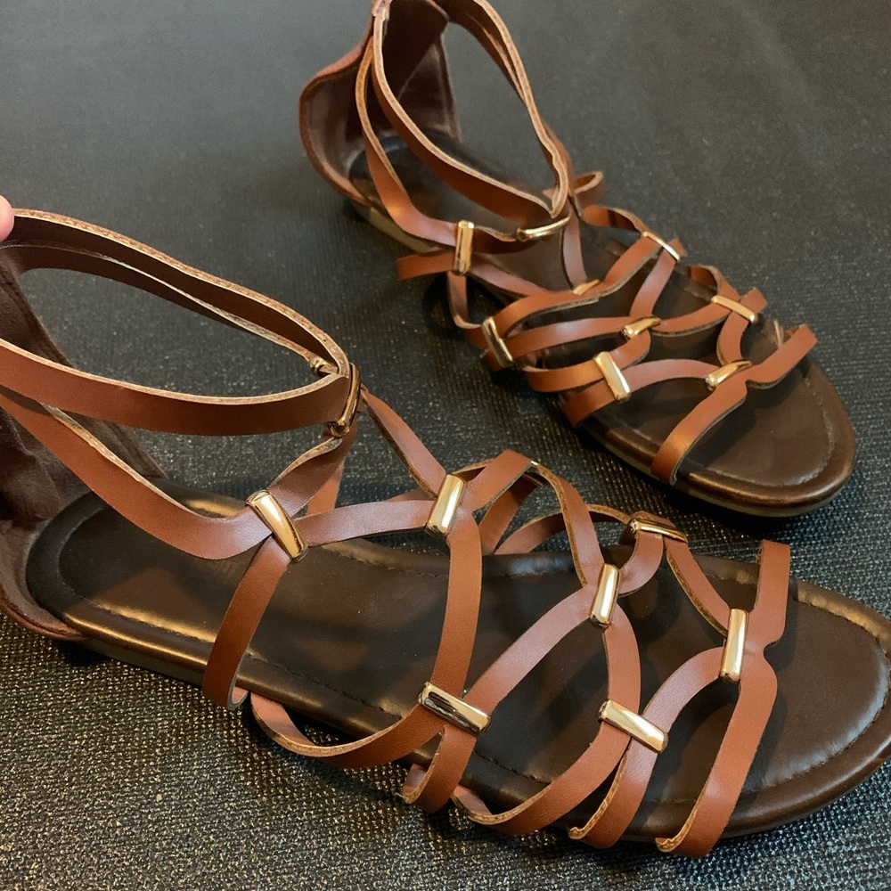 Brown Sandals with Gold Accents